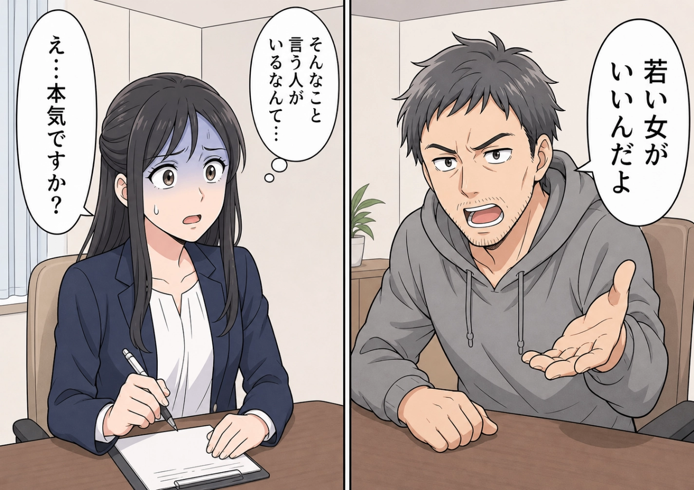 「20代前半で家事が完璧、俺より稼いでる女を紹介しろ」入会面談で言い放つ40代後半のフリーター男性!20人全員にお断りされても「相談所が悪い」と机をたたくので、ある紙を見せたら・・・のメイン画像