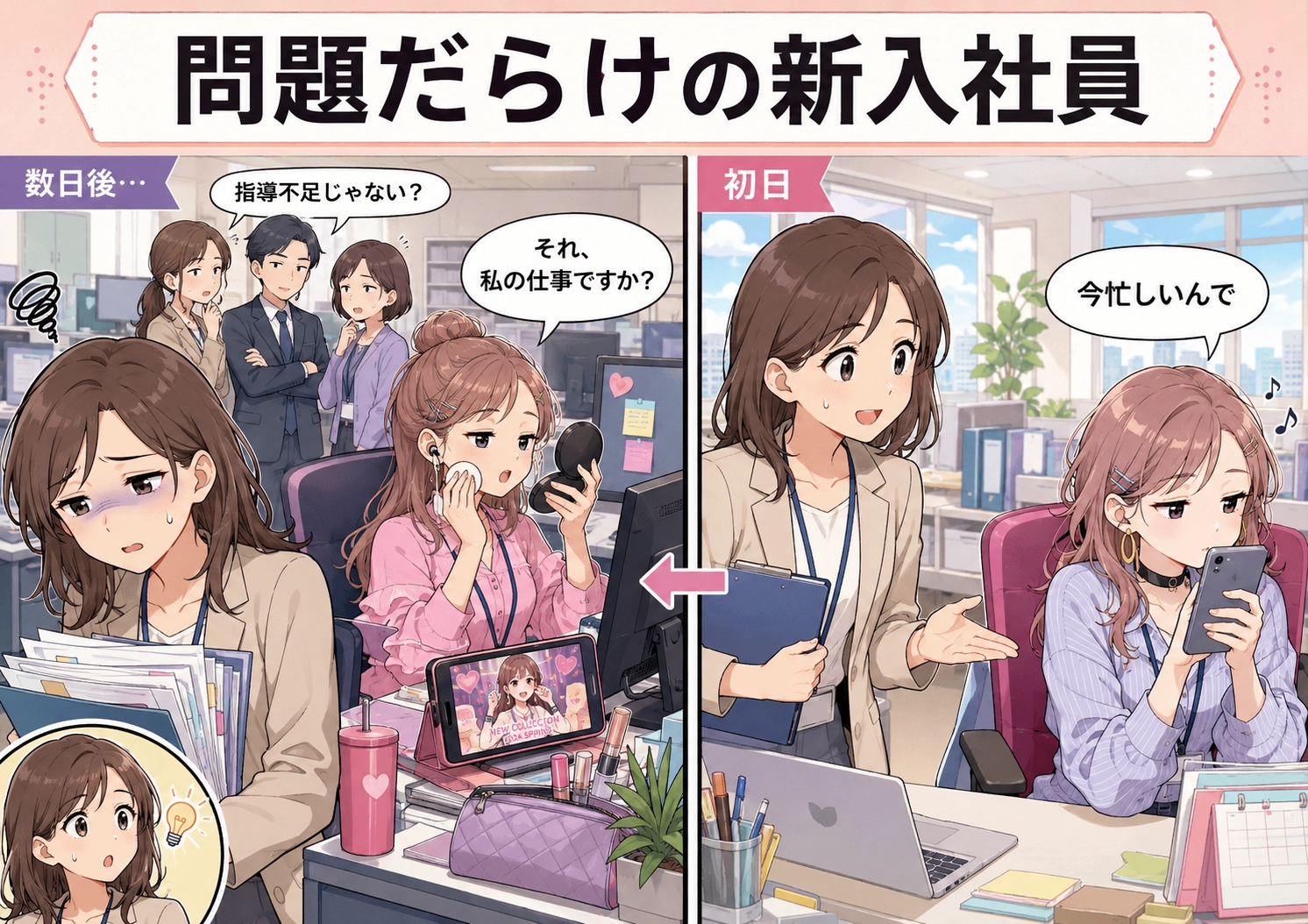 「それ、私の仕事ですか？」業務中にメイクや動画視聴を繰り返すモンスター新入社員。教育係として私が取った作戦とは！？のメイン画像