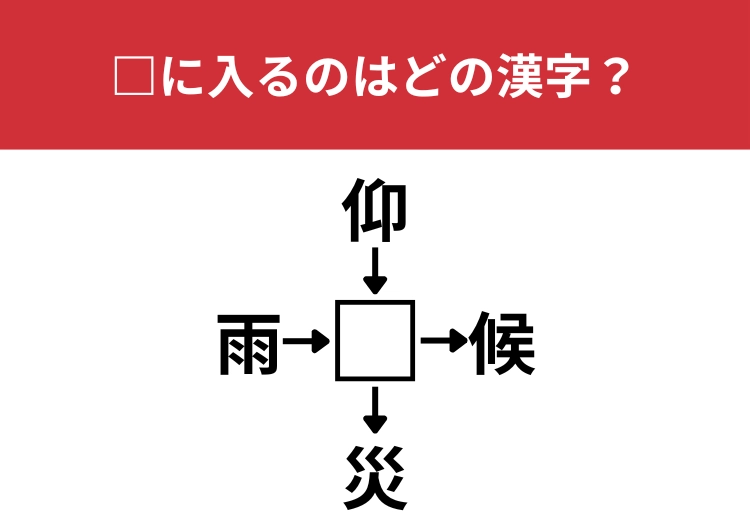 【漢字クロスワードクイズ】雨□、仰□、□候、□災に当てはまる漢字は?雨□と□候でわかる人が多いかも!のメイン画像