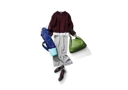 会社帰りに予定がある日はチョコレート色ニットで華やか通勤コーデ【毎日コーデ】【毎日コーデ】