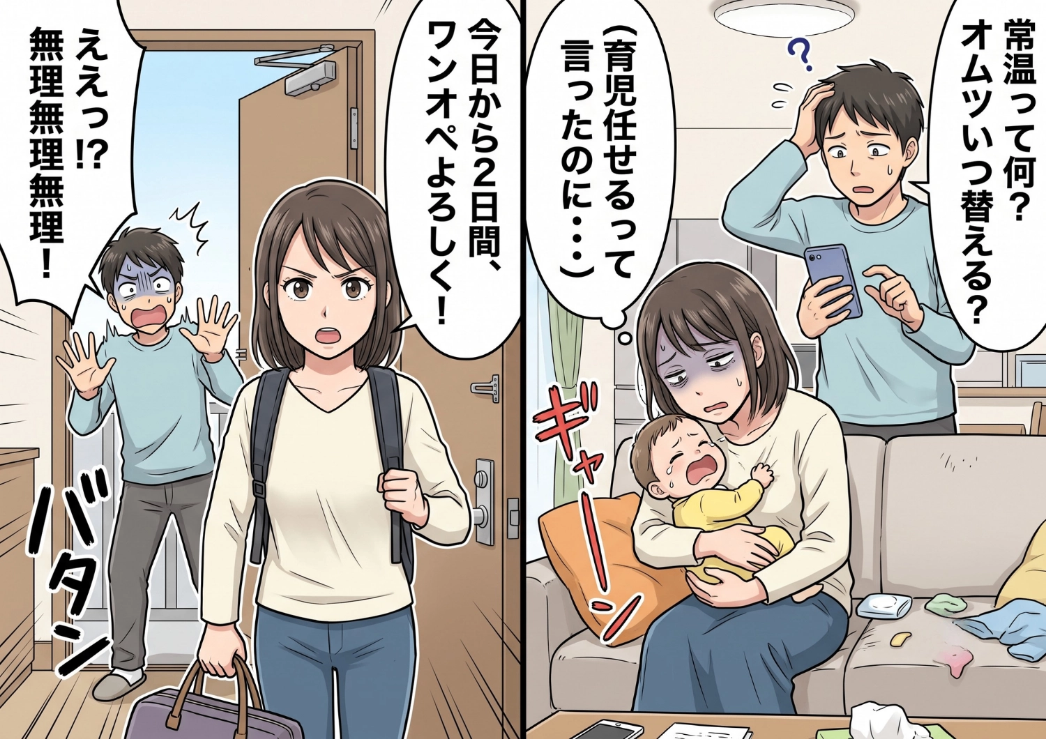 育児は「任せて」と豪語したのに、オムツ替えすらできない指示待ち夫。見かねた妻が2日間、夫と子どもを2人きりにしてみたら・・・!?のメイン画像