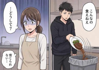 「お前って料理下手だよな、こんなの食えねえ」彼氏のために作ったご飯をゴミ箱に捨てられた！デートでも不機嫌でお母さん扱いされ続け、親友のアドバイスどおりある料理を出してみると・・・
