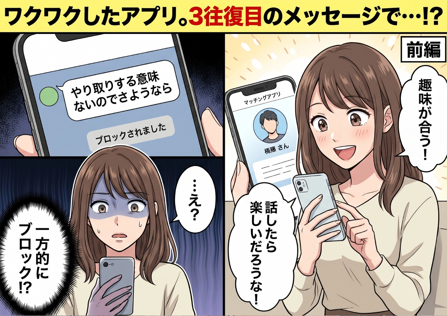 マッチングアプリで出会った趣味の合う男性が、わずか3往復のやり取りで放った冷酷な一言と衝撃の真実とは・・・？のメイン画像