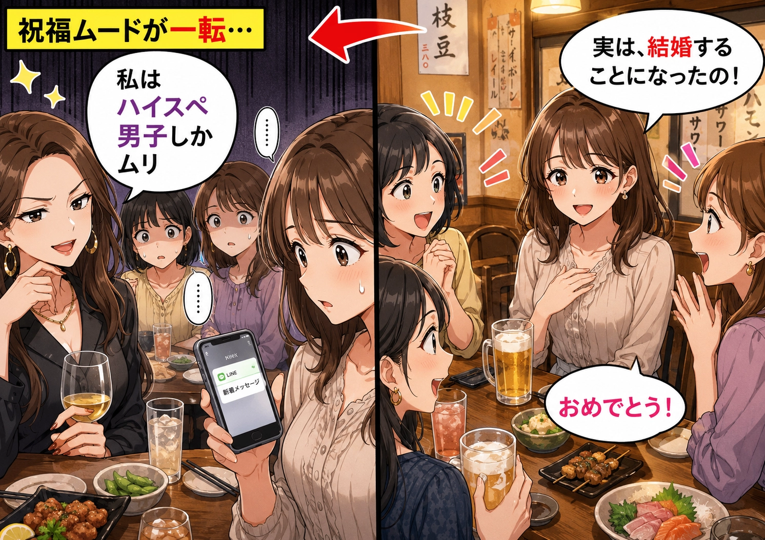【結婚報告】祝福ムードを台無しにしたマウント女の暴言!「私の理想は〜」と語り続ける彼女に、まさかの展開でスカッとする瞬間とは?のメイン画像