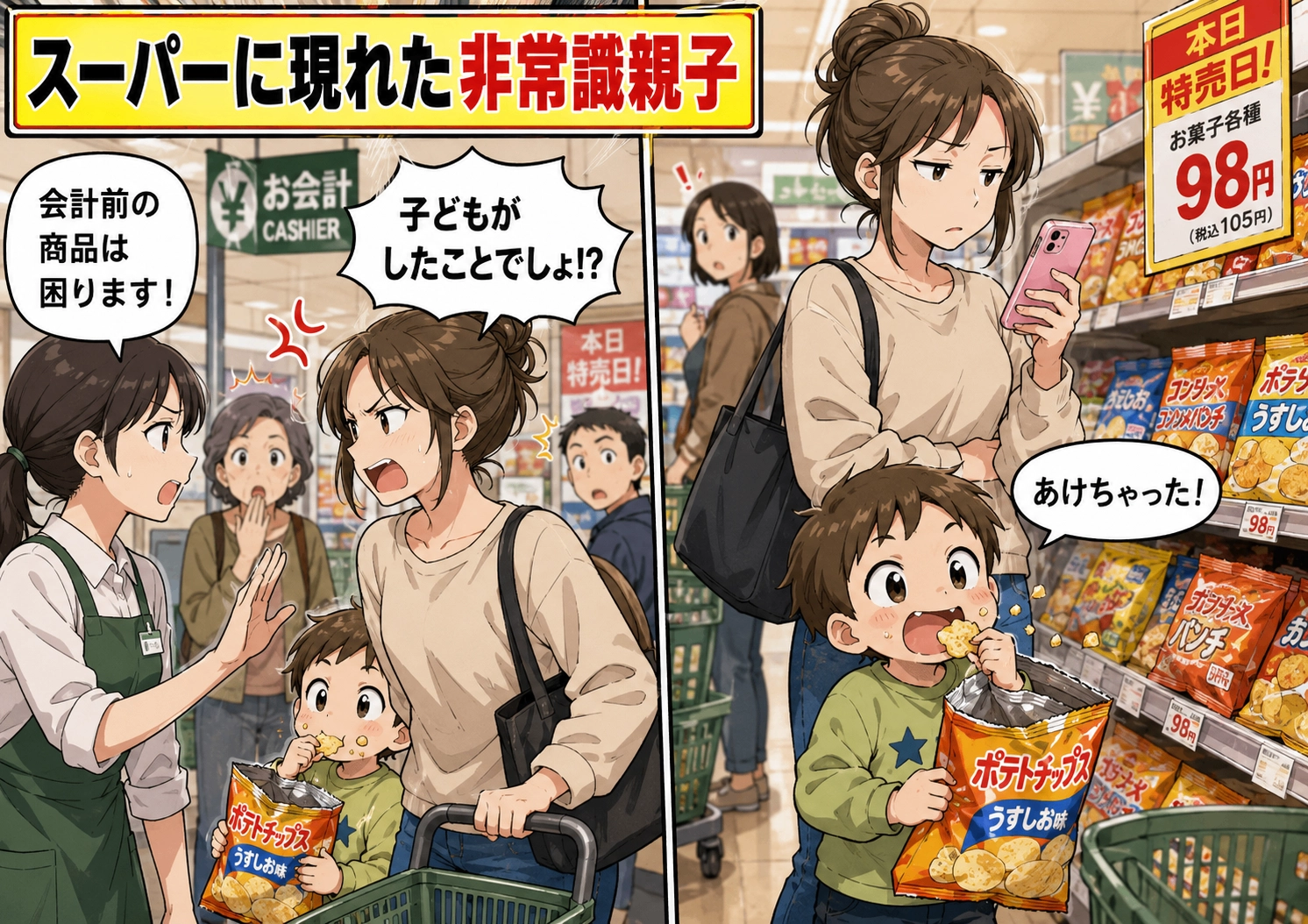 「子供がしたことだから」と会計前のお菓子を開けて食べる子供を放置の〝非常識親子〟注意した私に逆ギレした母親に起きた衝撃の展開!のメイン画像