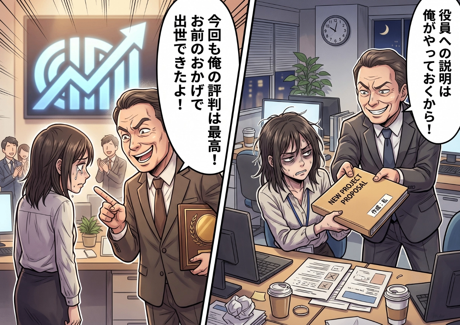 毎日残業して作った企画書。なのに手柄はすべて「俺のもの」と豪語する最低上司!限界を迎えた私が仕掛けた罠が、まさかの事態を引き起こすことに・・・のメイン画像