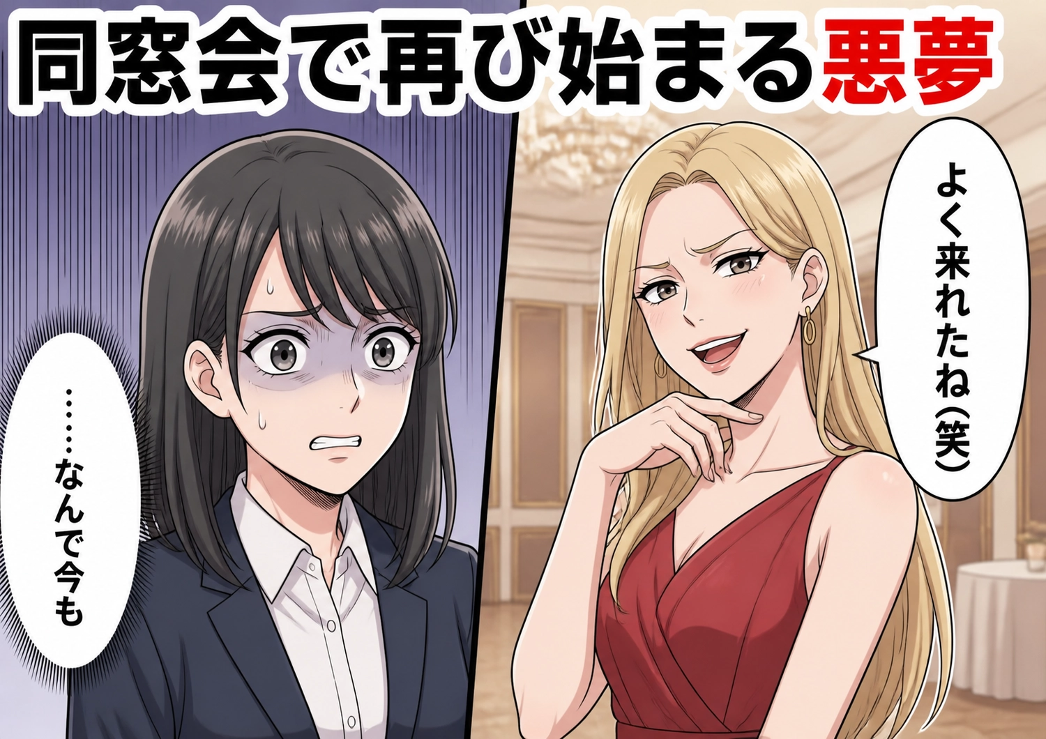 「昔と変わらないのによく同窓会きたねw」同窓会でも私を見下す高校時代のいじめっ子!私が今の仕事を明かすと彼女の様子が一変したワケ・・・のメイン画像