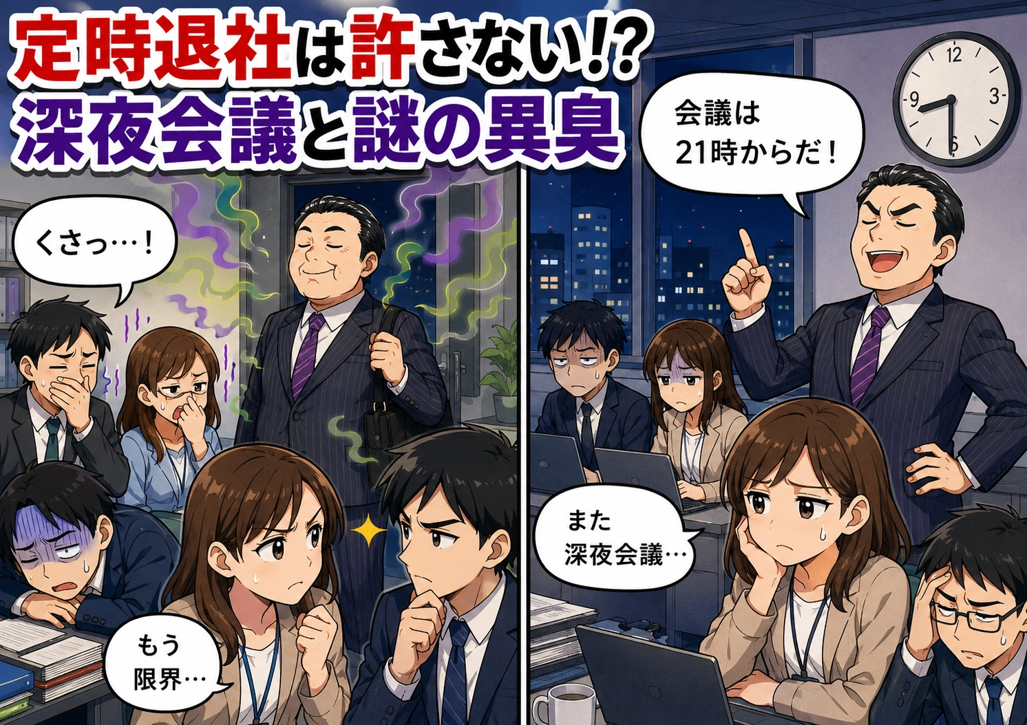 「帰らせてくれない・・・」毎晩遅くに謎の会議を開くパワハラ上司。強烈な異臭の原因を突き止めた結果→まさかのドクターストップ！のメイン画像