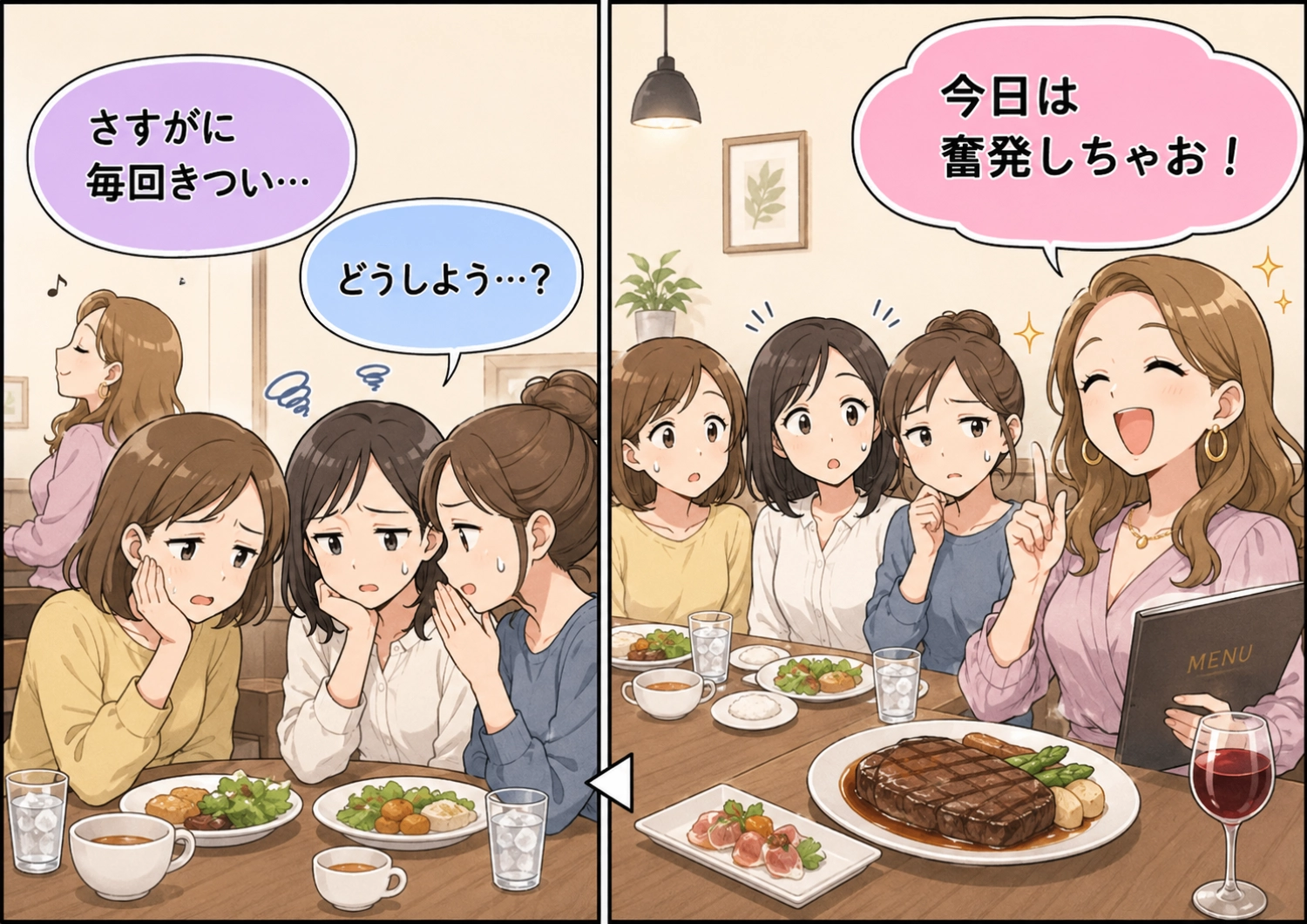 「割り勘でしょ？」と毎回高いメニューばかり頼む非常識なママ友。個別会計を提案すると逆ギレ！困り果てたそのとき・・・のメイン画像