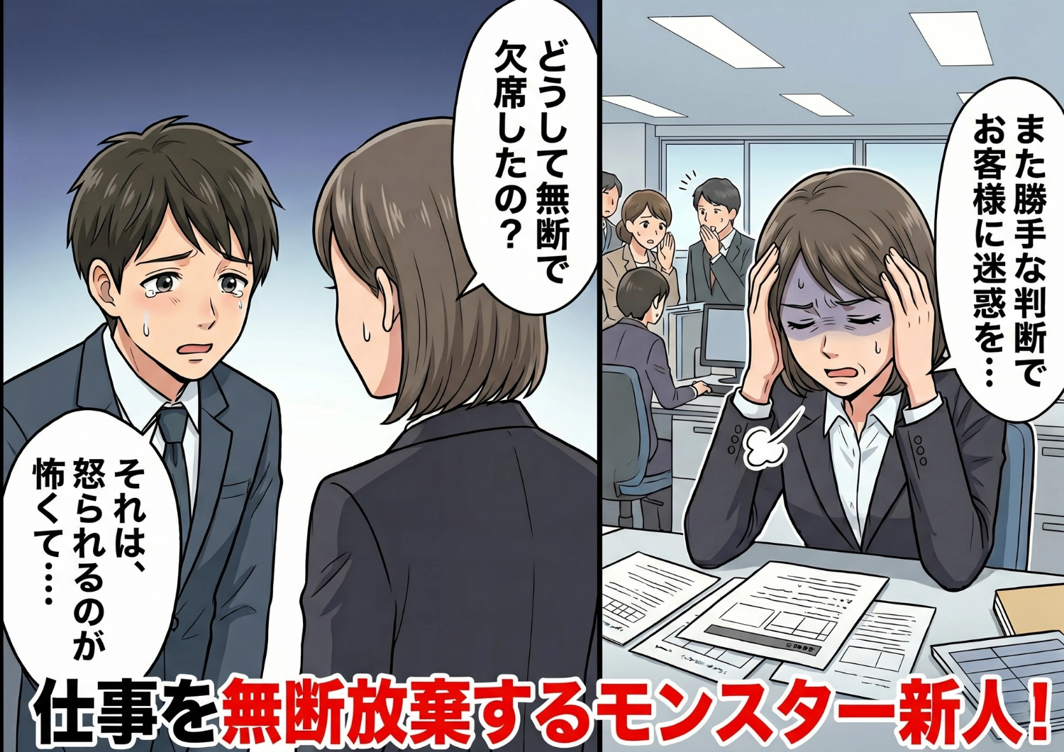「怒られるのが怖い」と無断欠勤を繰り返すモンスター新人。周りが呆れ果てた末に下された、誰も予想しなかった驚愕の処分とは・・・！？のメイン画像