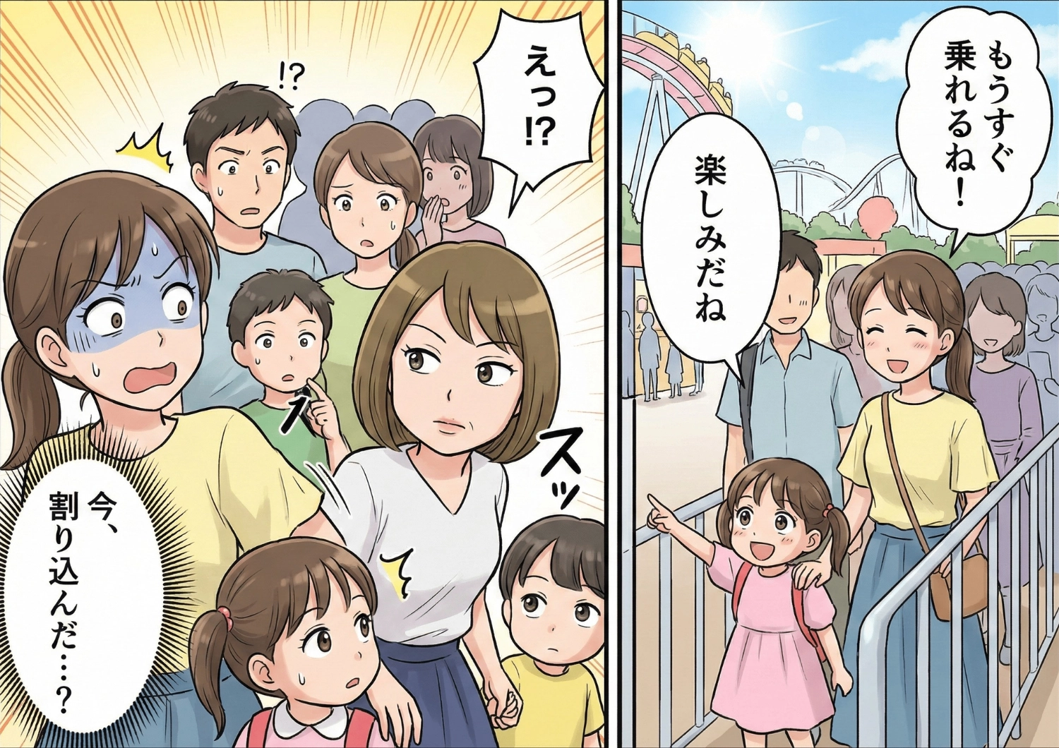 「小さい子は並ばなくていいの！」遊園地の長蛇の列に割り込んできた非常識親子。注意しても逆ギレして騒ぎ立てる相手に、スタッフが取った意外すぎる行動とは・・・！？のメイン画像