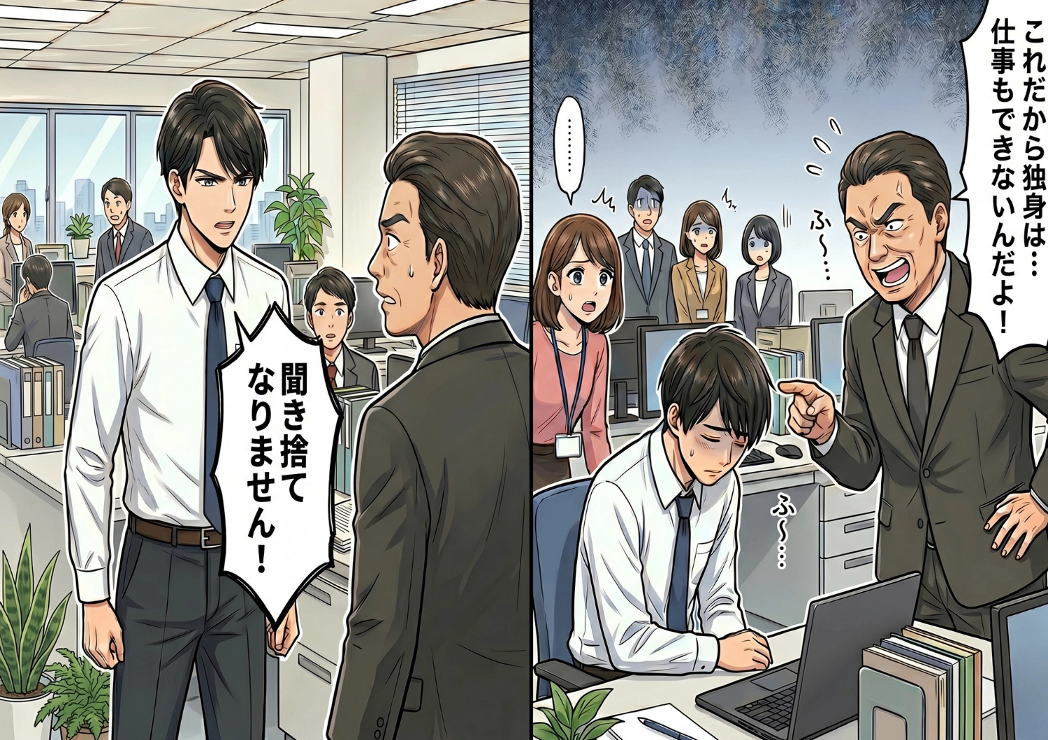 「結婚してないから仕事ができない？」恋愛脳な上司の度が過ぎるマウント発言！見かねた先輩が反論した結果、オフィスが凍りつく事態に・・・！？のメイン画像