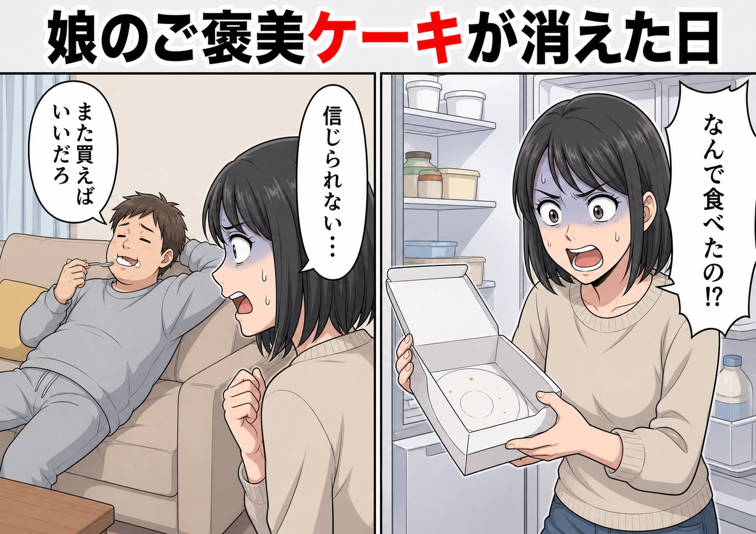 「これは娘のご褒美!絶対に食べないで!」家にあるものを何でも食べ尽くす夫!発表会をがんばった娘のケーキまで平らげ、泣く娘に謝りもしない→週末、娘のお友達が遊びに来ると・・・のメイン画像