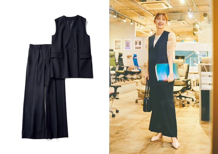 andGIRL春号 着回しスペシャル 後輩OLゆうか 登場回数1位 ジレ&パンツセットアップ