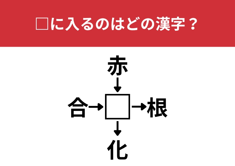 【漢字クロスワードクイズ】合□、赤□、□根、□化に当てはまる漢字は?小学校で習う漢字です!のメイン画像