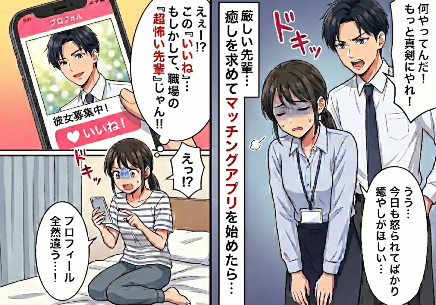 マッチングアプリで超怖い先輩とマッチング！？素性を隠してやり取りしたら意外な一面が見えてきて・・・ドキドキの展開に！のメイン画像
