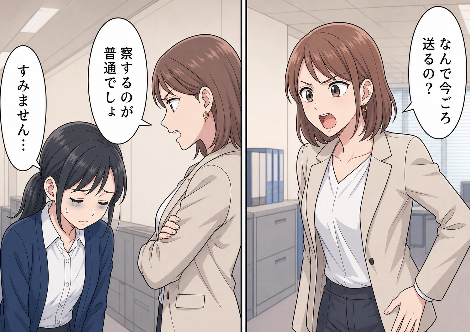 後編/「この資料、少し早めにお願い」翌朝に出したのに課長から「遅いよ」とため息!今度こそと先輩の「来週目途で」に合わせて余裕を持って提出したら、フロア中に響く声で怒られ・・・のメイン画像