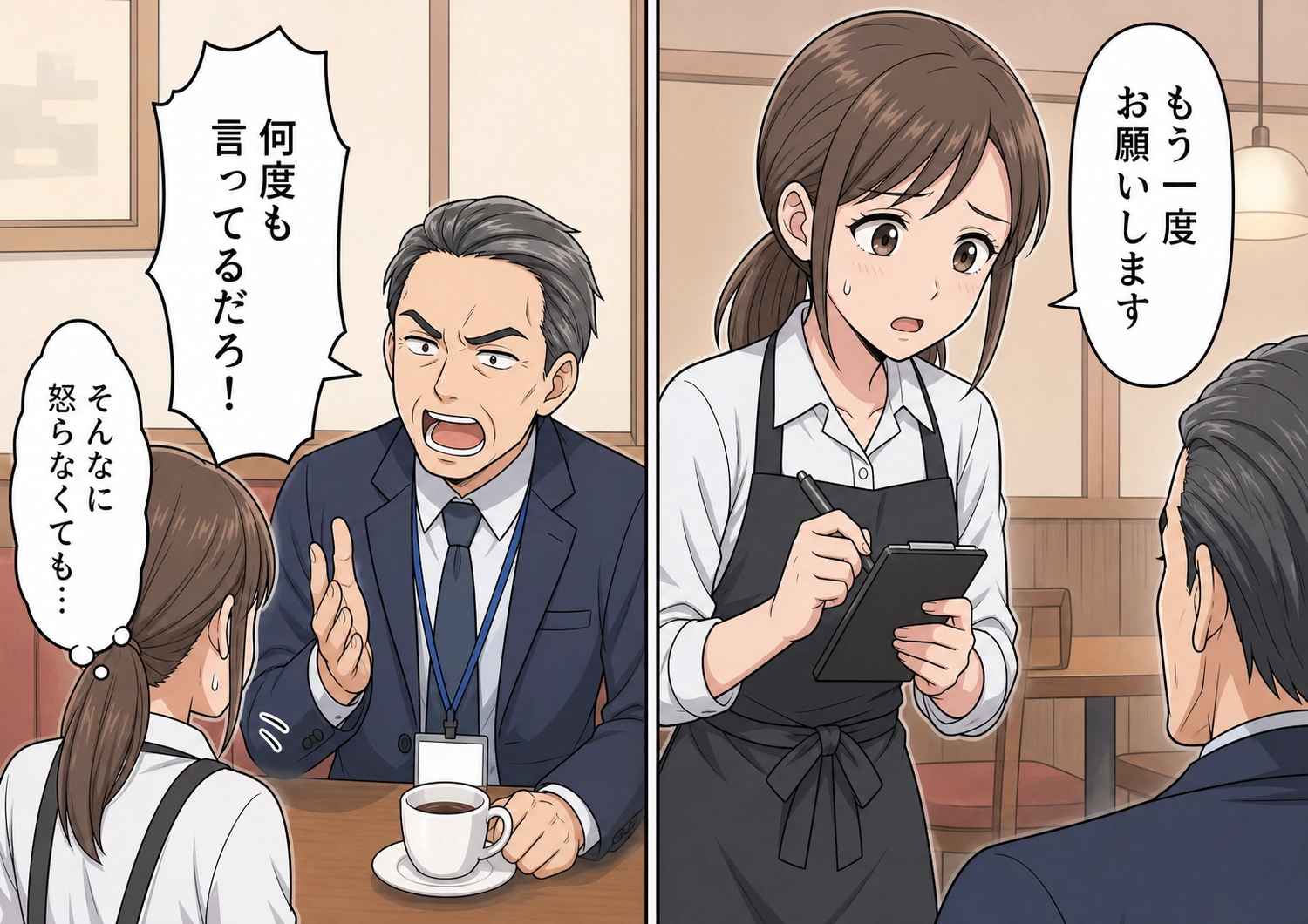 「何度も言ってるだろ!バカしかいないのか」聞き取れないほどの小声で注文し聞き返すと大声で怒鳴る男性客!何度も同じ嫌がらせで困っていると窓際の常連女性が声をかけてきて・・・のメイン画像