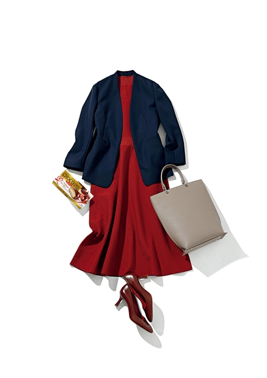 PLSTの高見えワンピースで華やか通勤コーデ