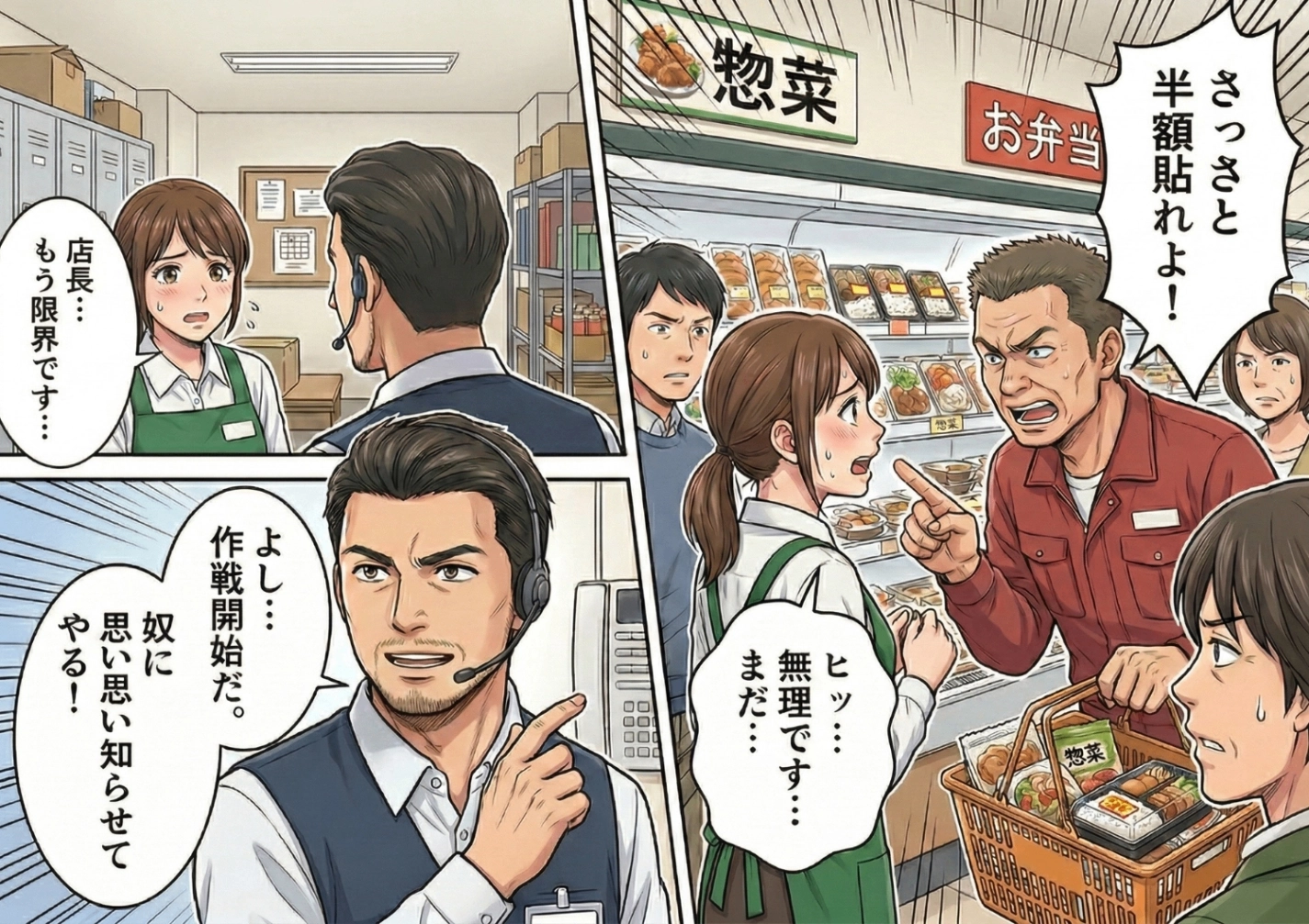 「毎日来てやってるんだから値引きしろ！」買い物かごに入れた商品に値引きシールを強要する迷惑おじさん客。店長に相談して反撃！→作戦が大成功して迷惑客を退散させた話のメイン画像