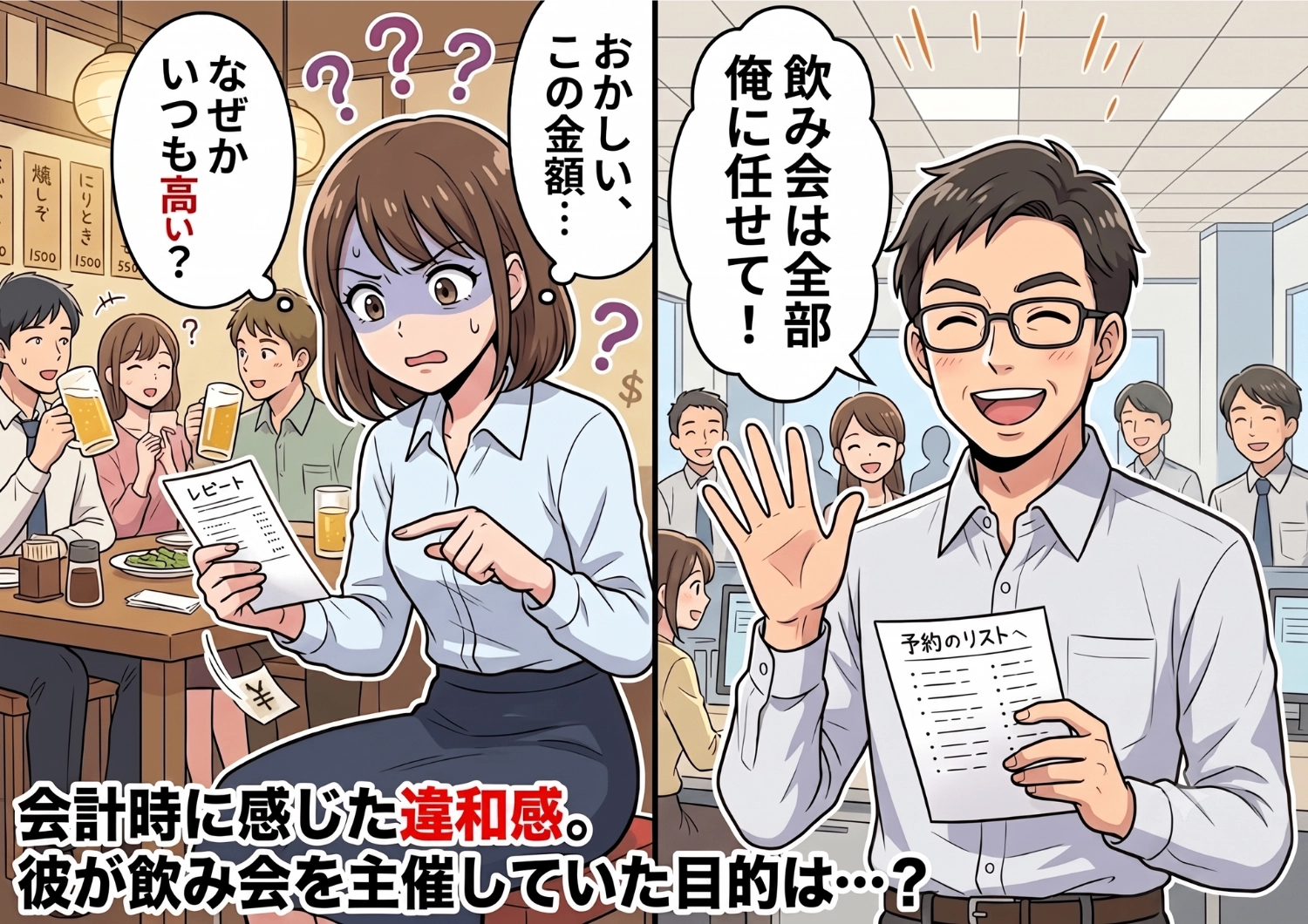 「1人6000円ね」大衆居酒屋なのになぜか毎回高い会費。飲み会の幹事をいつも引き受ける先輩の行動に違和感を抱いて調査してみると、信じられない事実が発覚して・・・のメイン画像