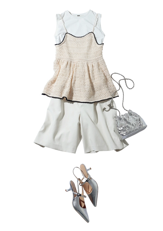 ブルー×白で涼しげなトレンド休日コーデ